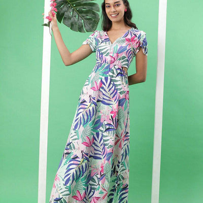 Women Tropical Maxi Dress With Cut Out