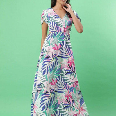 Women Tropical Maxi Dress With Cut Out