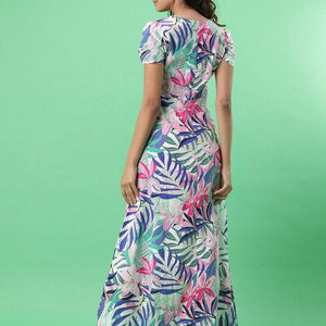 Women Tropical Maxi Dress With Cut Out