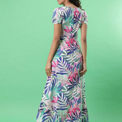 Women Tropical Maxi Dress With Cut Out