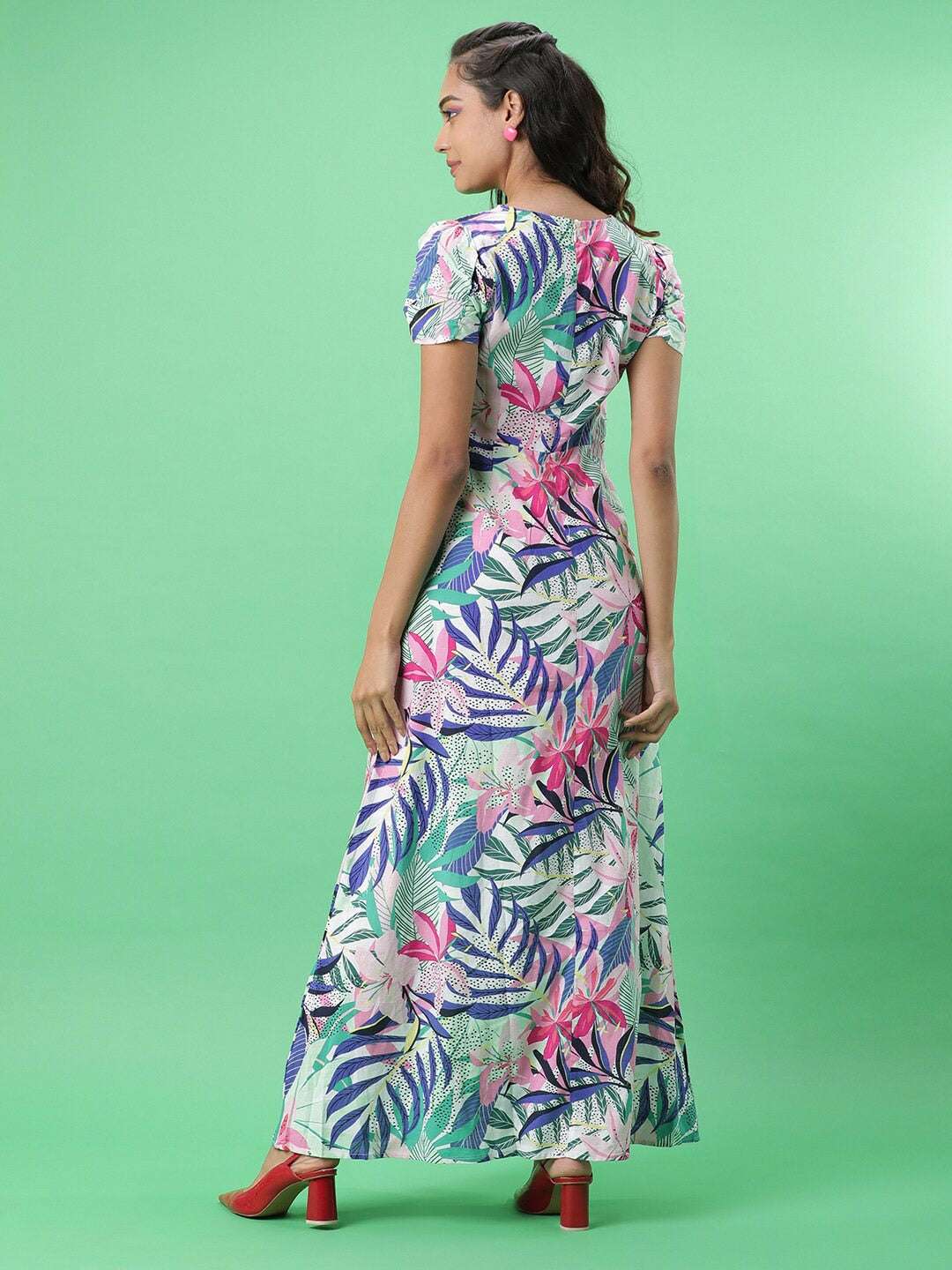 Women Tropical Maxi Dress With Cut Out
