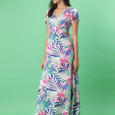 Women Tropical Maxi Dress With Cut Out