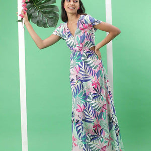 Women Tropical Maxi Dress With Cut Out