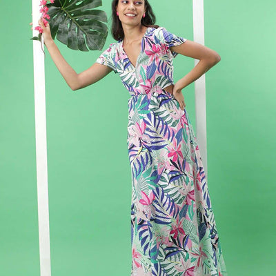 Women Tropical Maxi Dress With Cut Out
