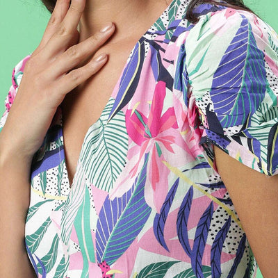 Women Tropical Maxi Dress With Cut Out