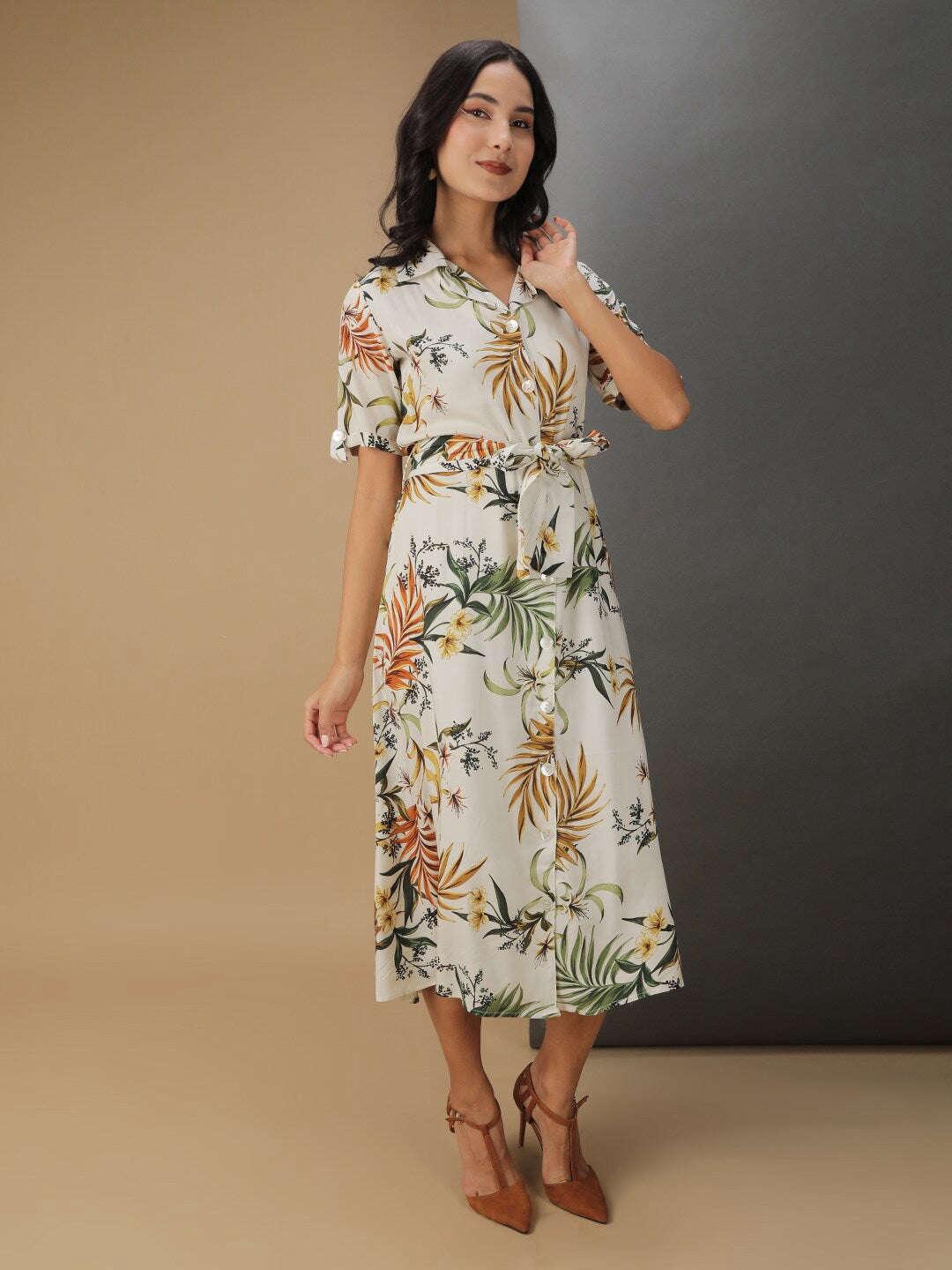Women Tropical Printed Sheath Dress