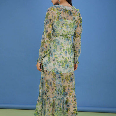 Women Tropical Printed Flare Maxi Dress