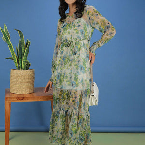 Women Tropical Printed Flare Maxi Dress