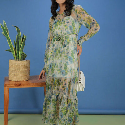 Women Tropical Printed Flare Maxi Dress