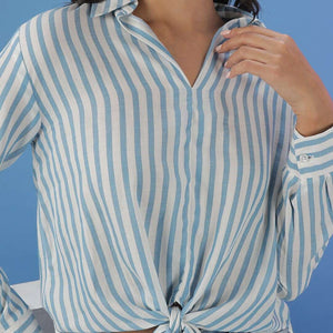 Women Striped Shirt With Front Tie Up