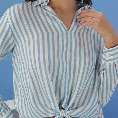 Women Striped Shirt With Front Tie Up