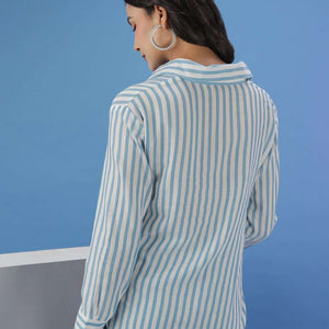 Women Striped Shirt With Front Tie Up