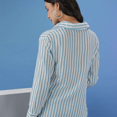 Women Striped Shirt With Front Tie Up