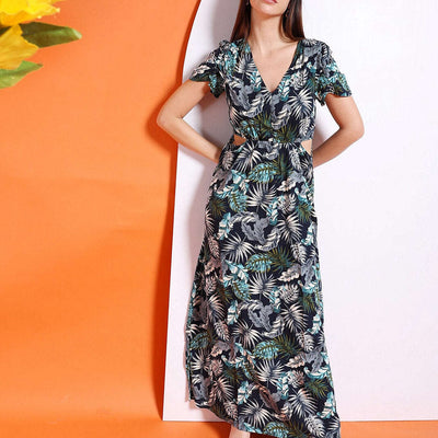 Women Waist Cut Out Long Dress