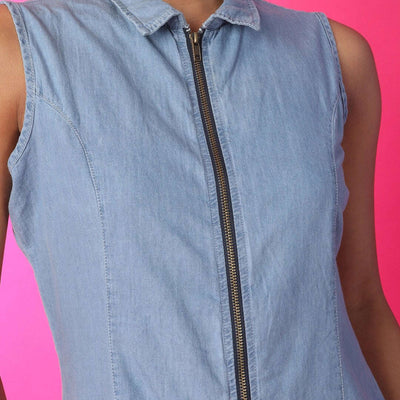 Women Tiered Denim Flare Dress