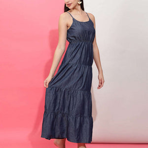 Women Tiered Denim Flare Dress