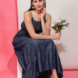 Women Tiered Denim Flare Dress