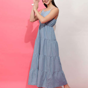 Women Tiered Denim Flare Dress
