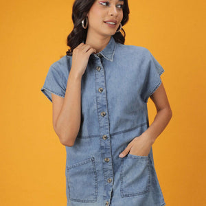 Women Tiered Denim Flare Dress