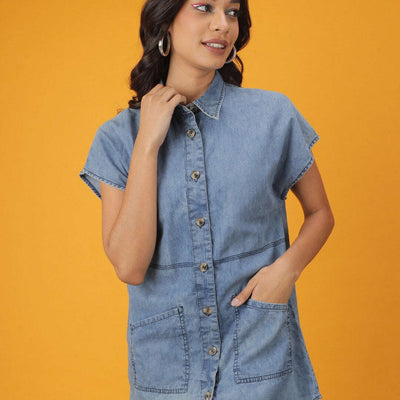 Women Tiered Denim Flare Dress