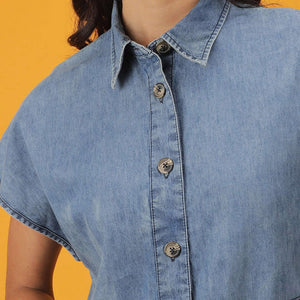 Women Tiered Denim Flare Dress