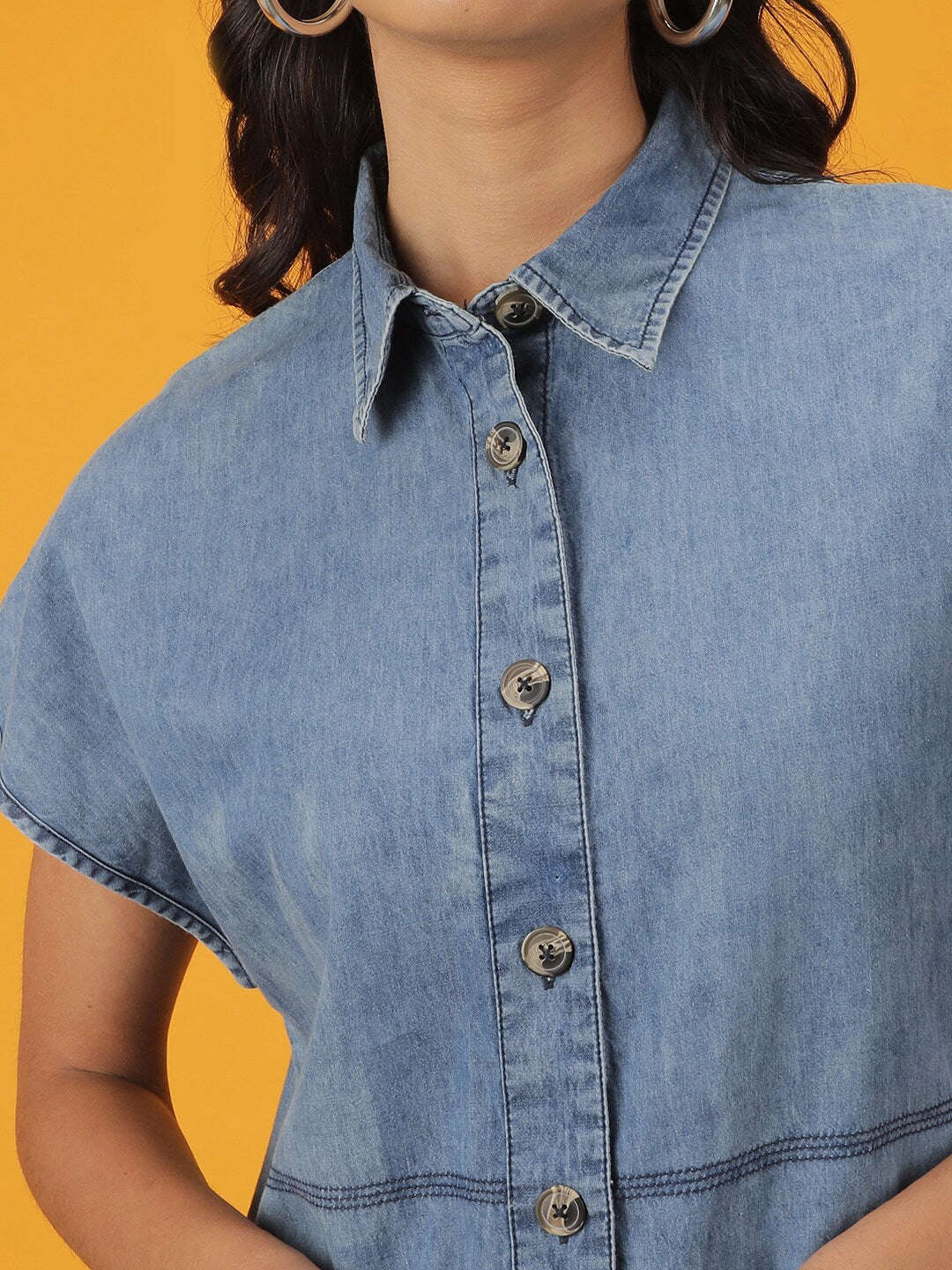 Women Tiered Denim Flare Dress