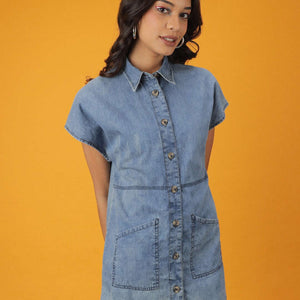 Women Tiered Denim Flare Dress