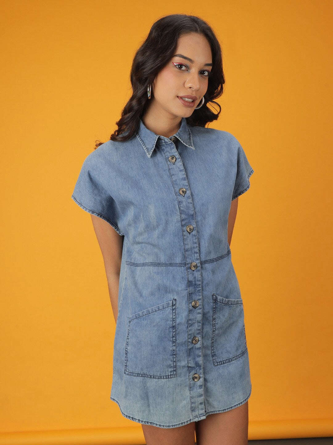 Women Tiered Denim Flare Dress
