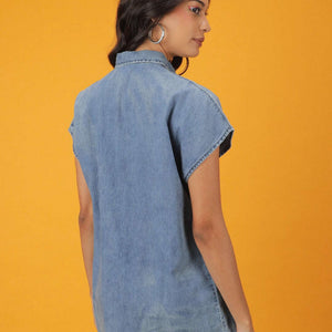 Women Tiered Denim Flare Dress