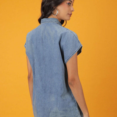 Women Tiered Denim Flare Dress