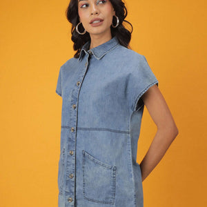 Women Tiered Denim Flare Dress