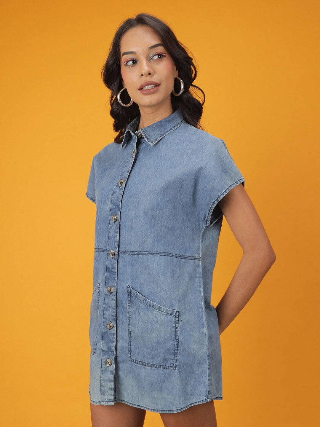 Women Tiered Denim Flare Dress