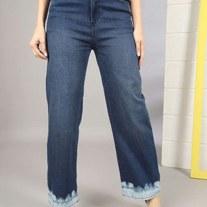 Women Wide Leg Jeans With Tie N Dye Detail