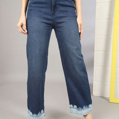 Women Wide Leg Jeans With Tie N Dye Detail