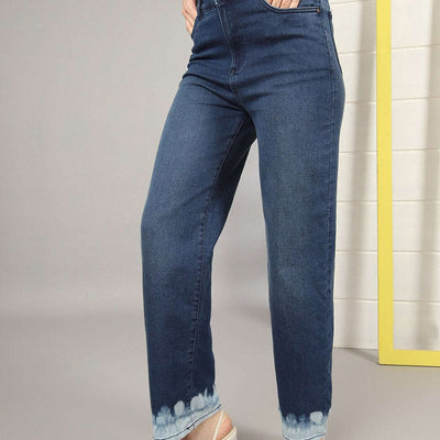 Women Wide Leg Jeans With Tie N Dye Detail