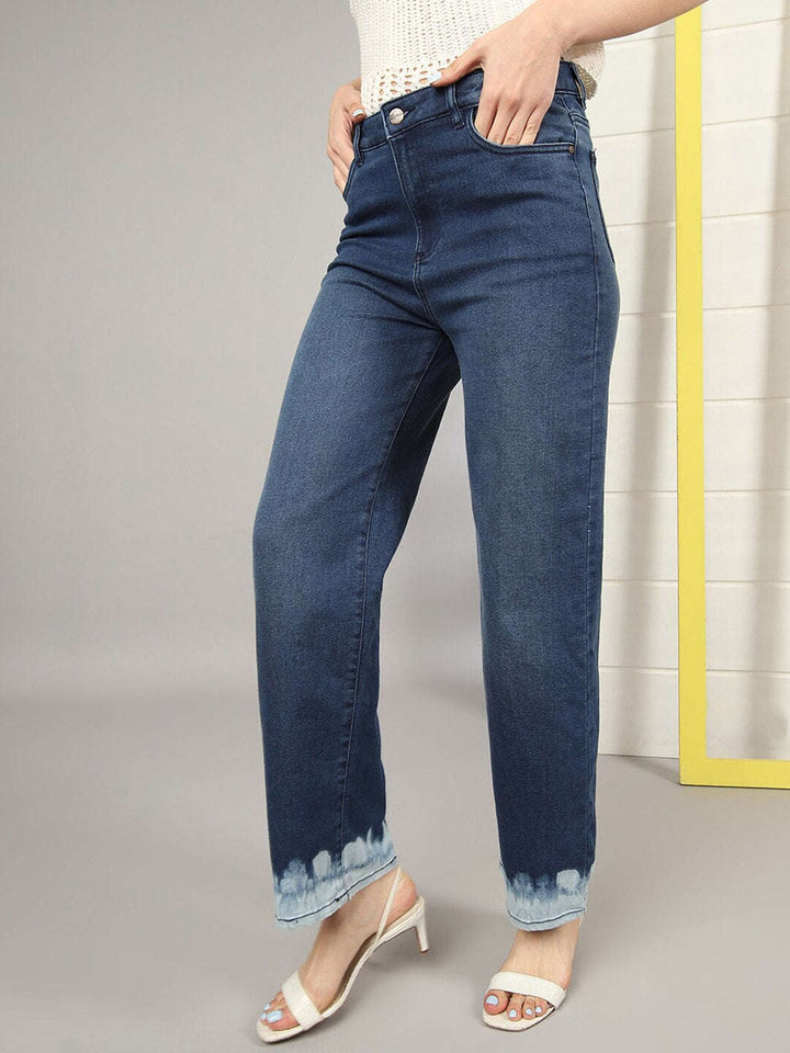 Women Wide Leg Jeans With Tie N Dye Detail