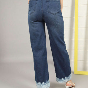 Women Wide Leg Jeans With Tie N Dye Detail