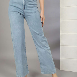 Women Wide Leg Jeans With Tie N Dye Detail
