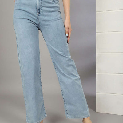 Women Wide Leg Jeans With Tie N Dye Detail