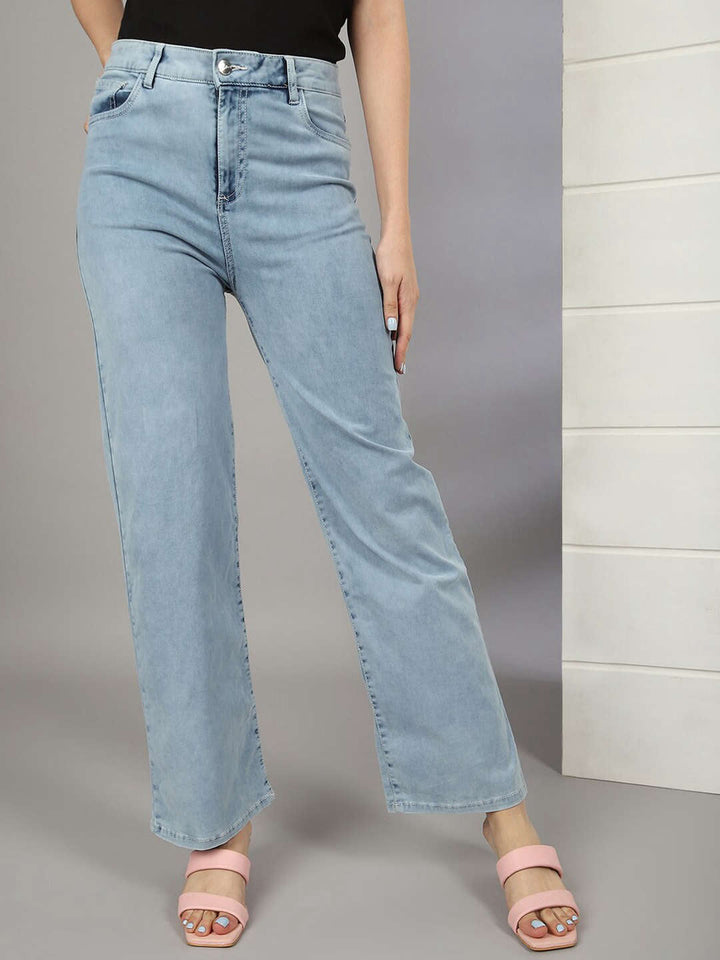 Women Wide Leg Jeans With Tie N Dye Detail