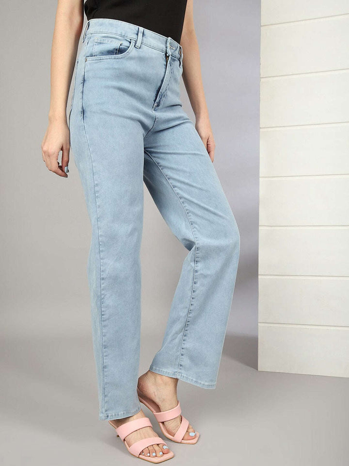 Women Wide Leg Jeans With Tie N Dye Detail