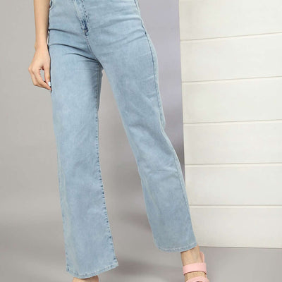 Women Wide Leg Jeans With Tie N Dye Detail