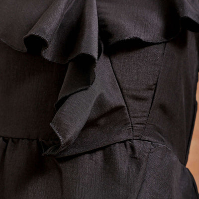 Women's Black Fit and Flare Solid Partywear Asymmetric Dress