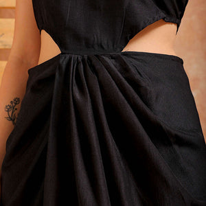 Women's Black Fit and Flare Solid Partywear Cut Out Dress