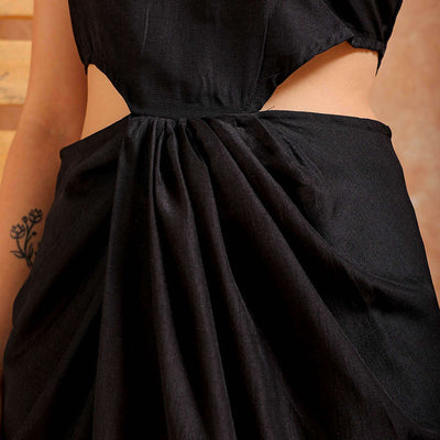 Women's Black Fit and Flare Solid Partywear Cut Out Dress