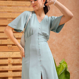 Women's Blue A Line Textured Casual Shift Dress