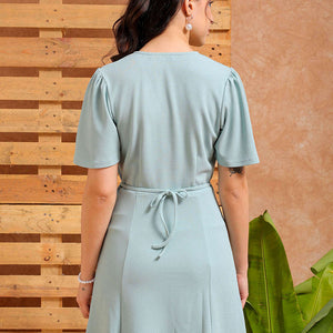 Women's Blue A Line Textured Casual Shift Dress