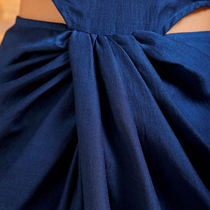 Women's Blue Fit and Flare Solid Partywear Cut Out Dress