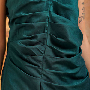 Women's Green A Line Solid Casual Slip Dress