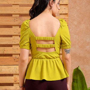 Women's Green Fit and Flare Textured Peplum Top